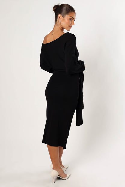 Prancer Off Shoulder Midi Dress - Black