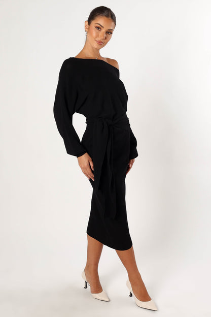 Prancer Off Shoulder Midi Dress - Black
