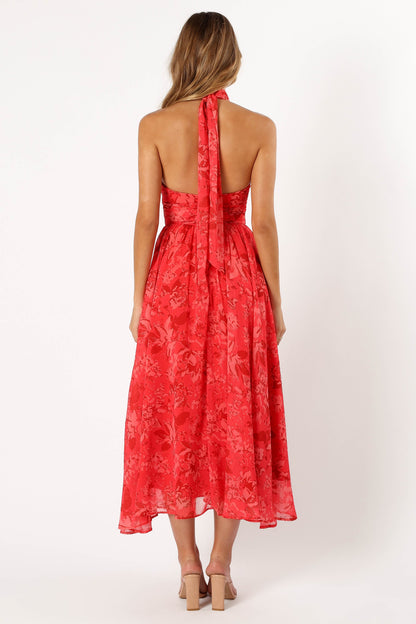 Primrose Halterneck Maxi Dress - Red Floral
