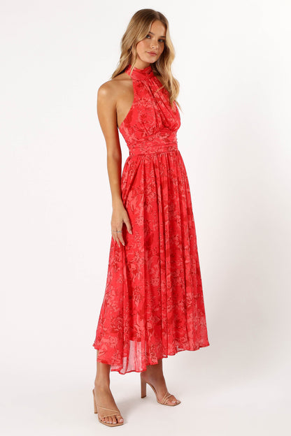 Primrose Halterneck Maxi Dress - Red Floral
