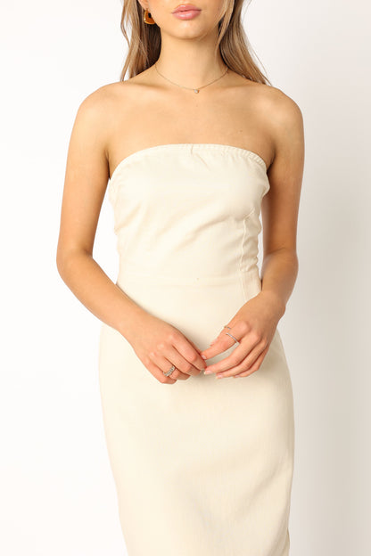 Rory Contrast Stitch Maxi Dress - Ecru