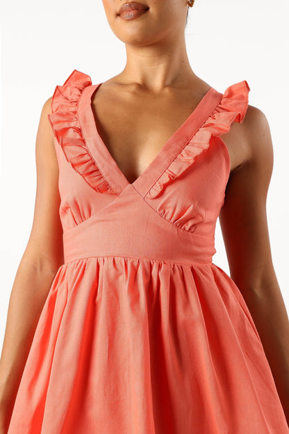 Rowan Frill Mini Dress - Coral