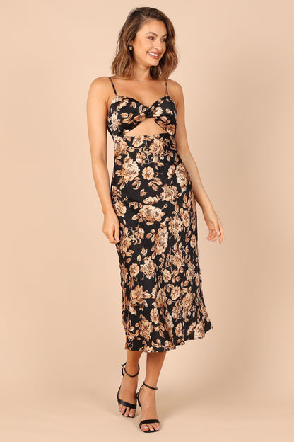 Saga Cut Out Midi Dress - Black Floral