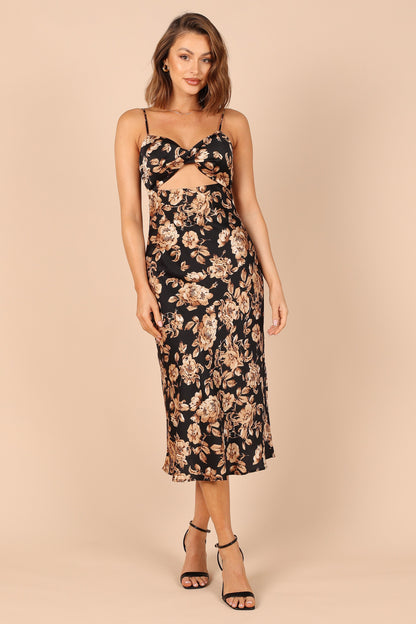 Saga Cut Out Midi Dress - Black Floral