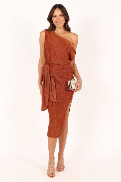 Santiago Off Shoulder Midi Dress - Bronze
