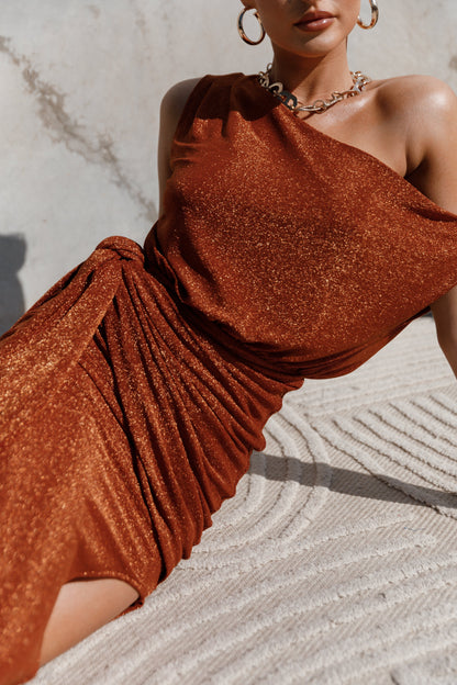 Santiago Off Shoulder Midi Dress - Bronze