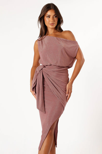 Santiago Off Shoulder Midi Dress - Dusty Rose