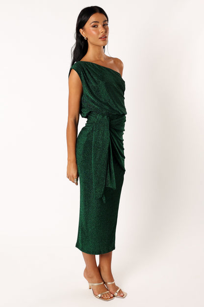Santiago Off Shoulder Midi Dress - Emerald