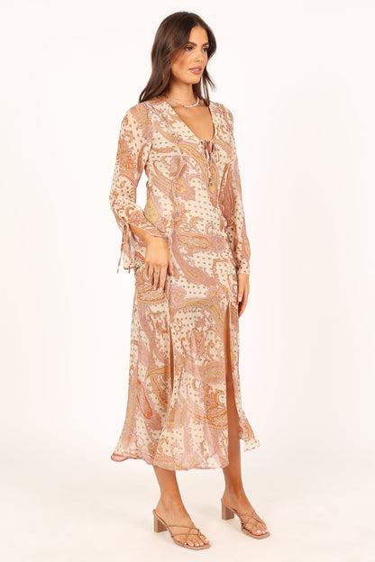 Sio Long Sleeve Midi Dress - Tan