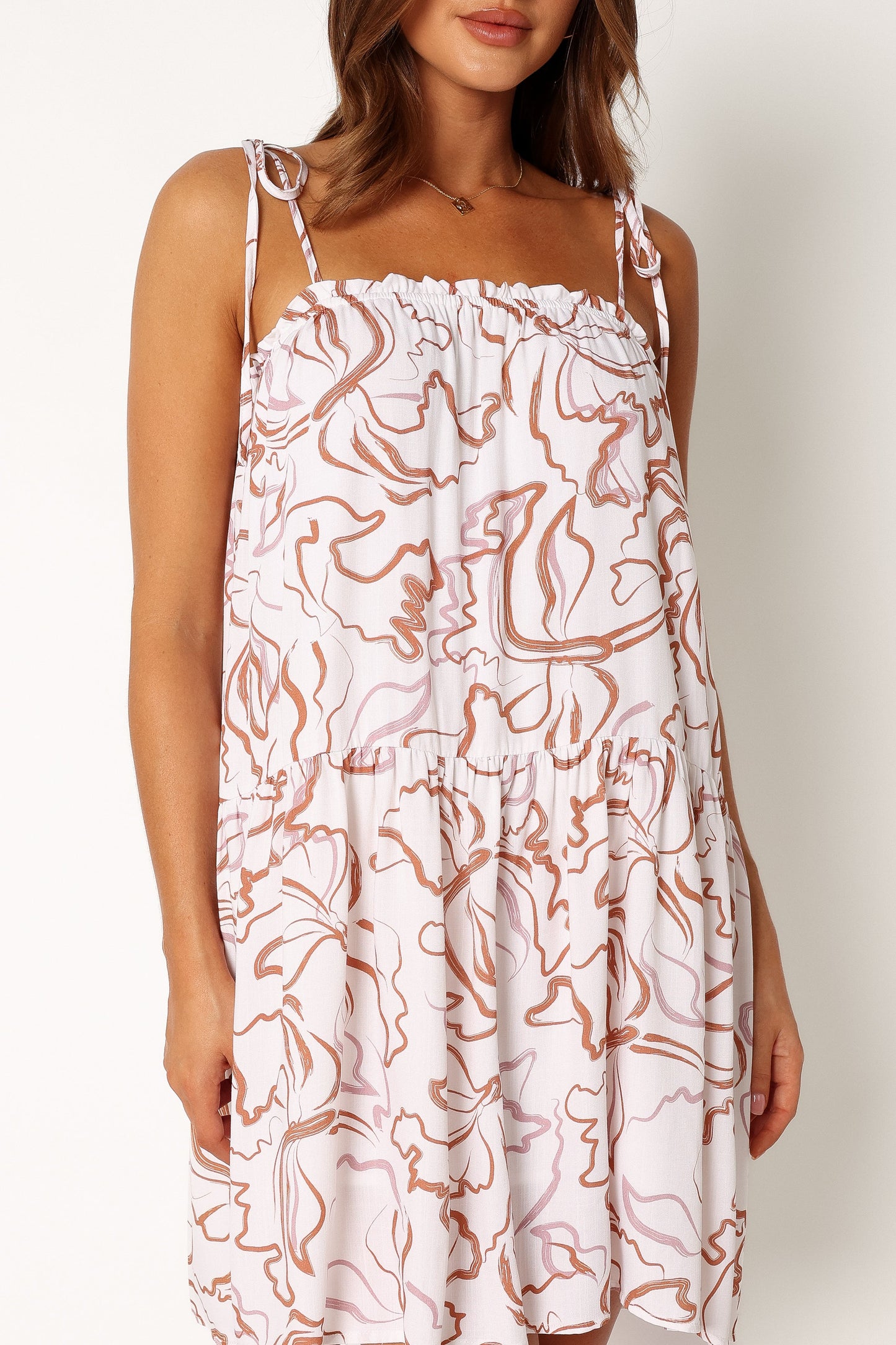 Solaris Mini Dress - Tan White
