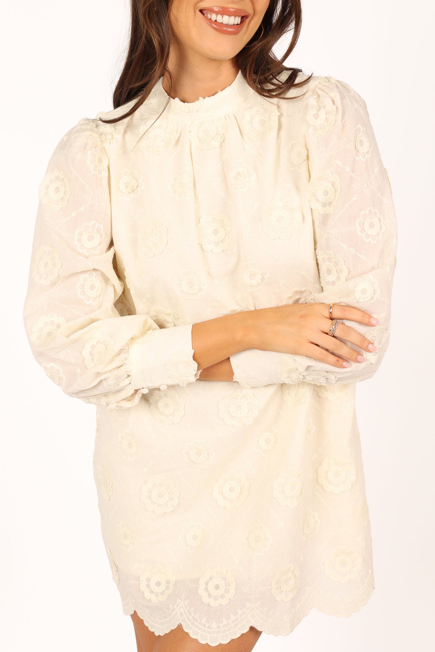 Stefania Long Sleeve Mini Dress - Cream