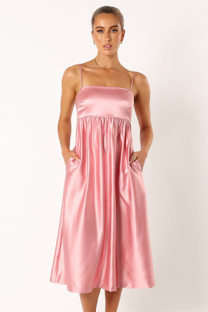 Teagan Bow Back Midi Dress - Soft Pink