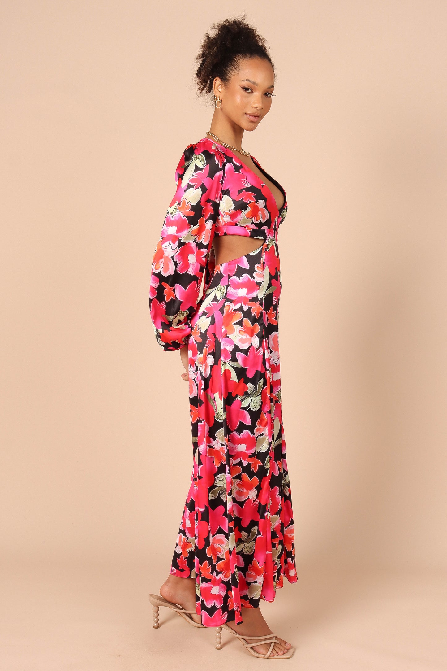 Teena Puff Sleeve Cutout Maxi Dress - Black