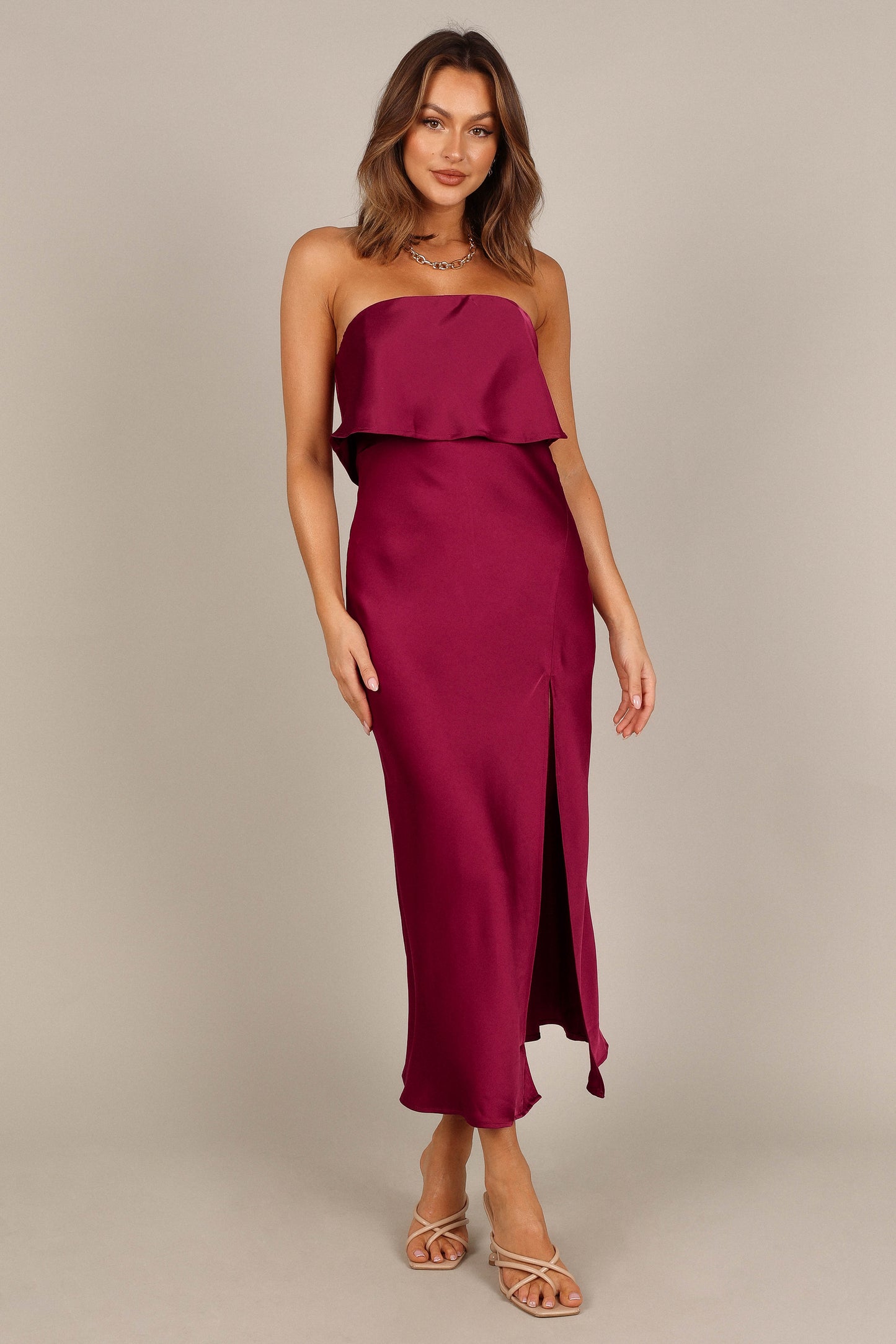 Vienna Strapless Midi Dress - Berry