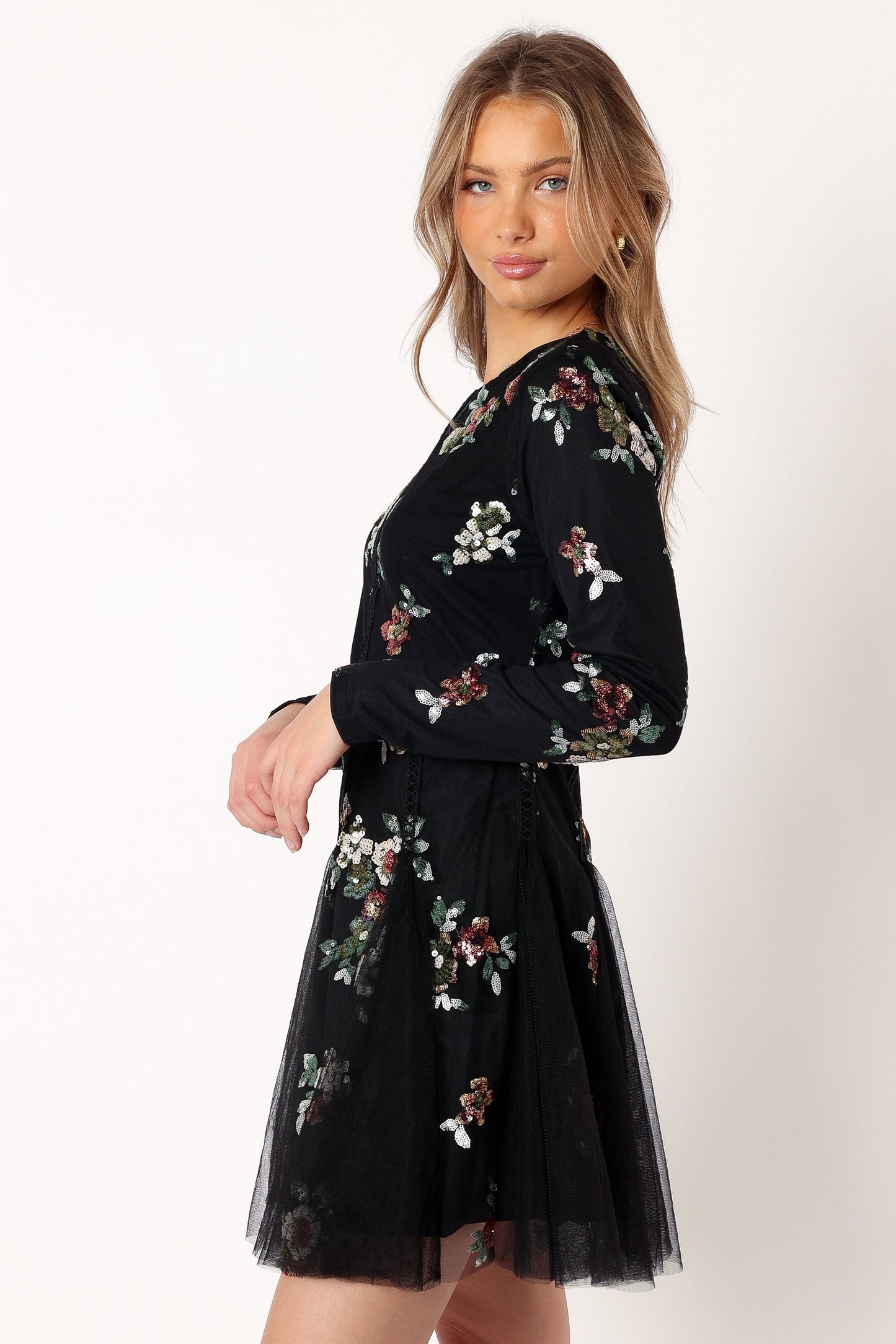 Woodsen Long Sleeve Mini Dress - Black Floral