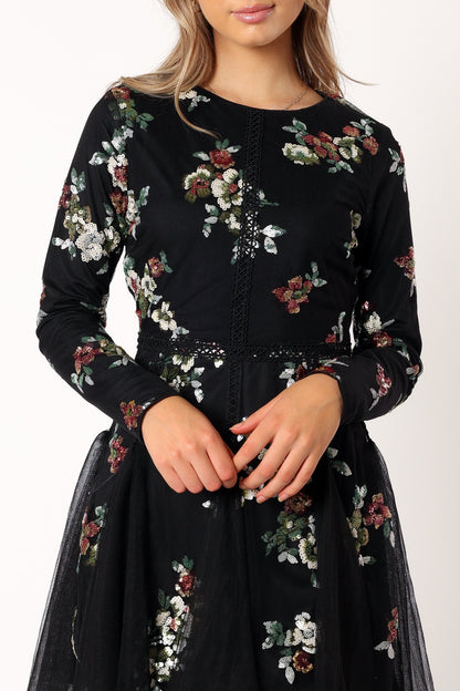 Woodsen Long Sleeve Mini Dress - Black Floral