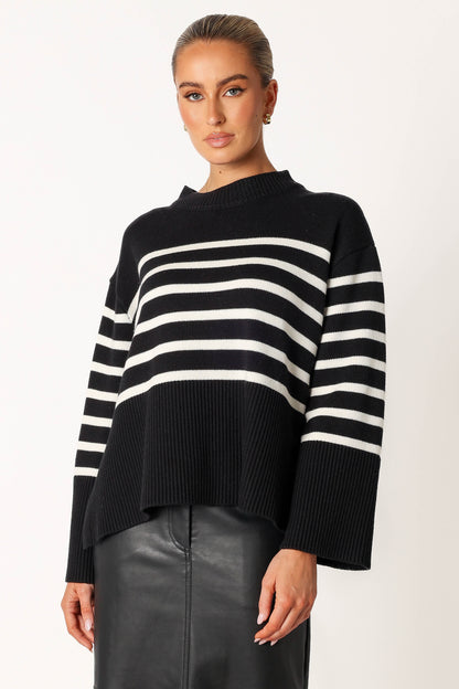 Avalynn Striped Knit Sweater - Black White