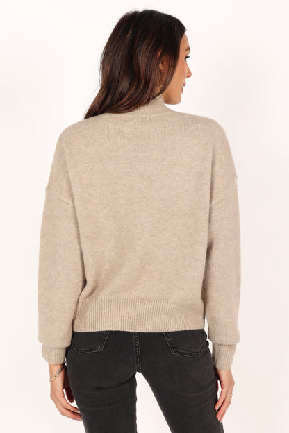 Brianna Mockneck Knit Sweater - Beige