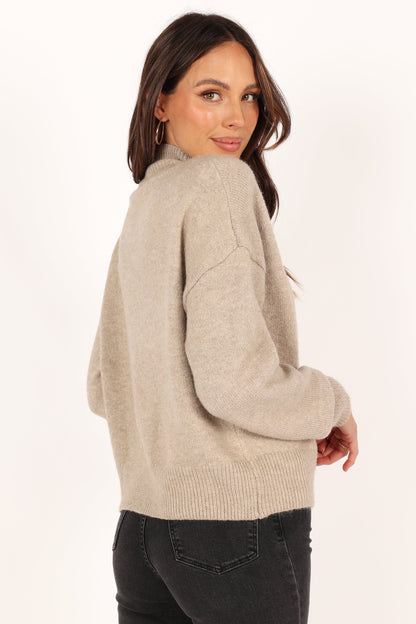 Brianna Mockneck Knit Sweater - Beige
