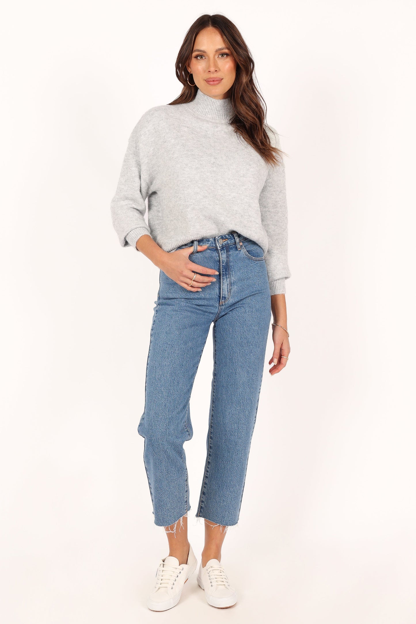Brianna Mockneck Knit Sweater - Heather Grey