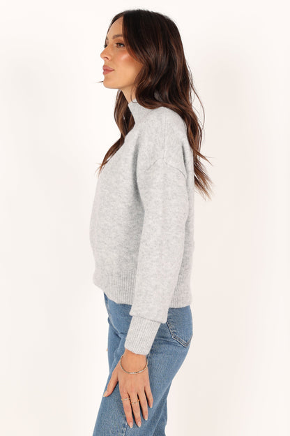 Brianna Mockneck Knit Sweater - Heather Grey