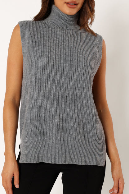 Celaena Turtleneck Sleeveless Sweater - Grey