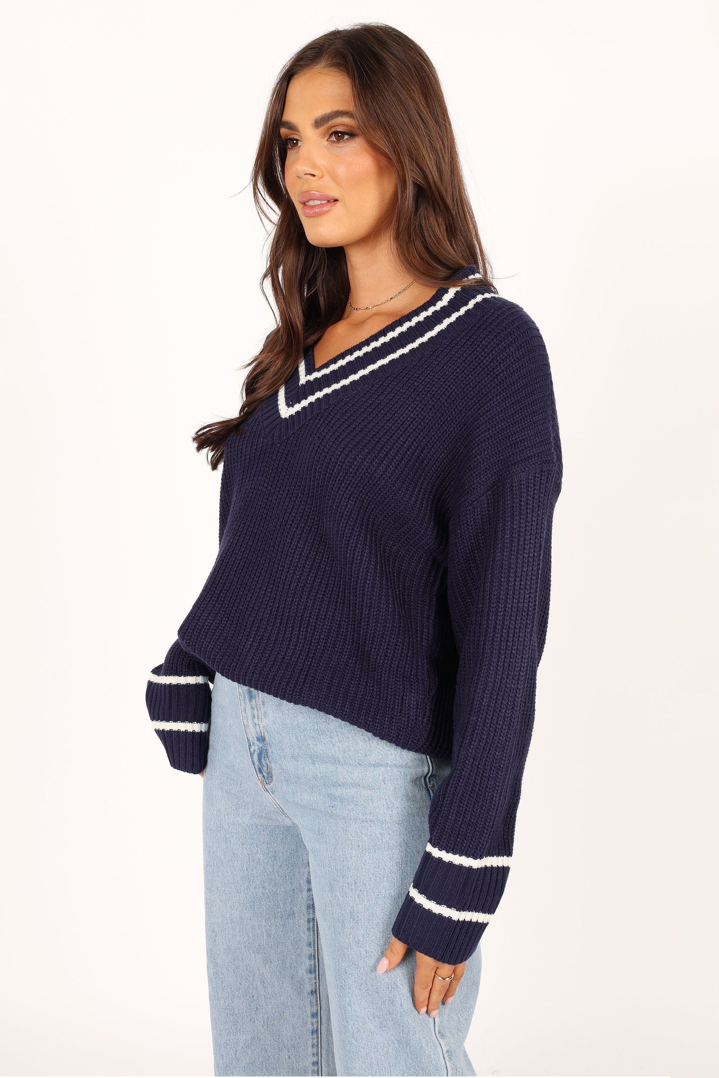 Leanna Vneck Knit Sweater - Navy