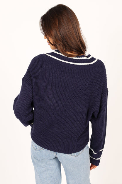 Leanna Vneck Knit Sweater - Navy
