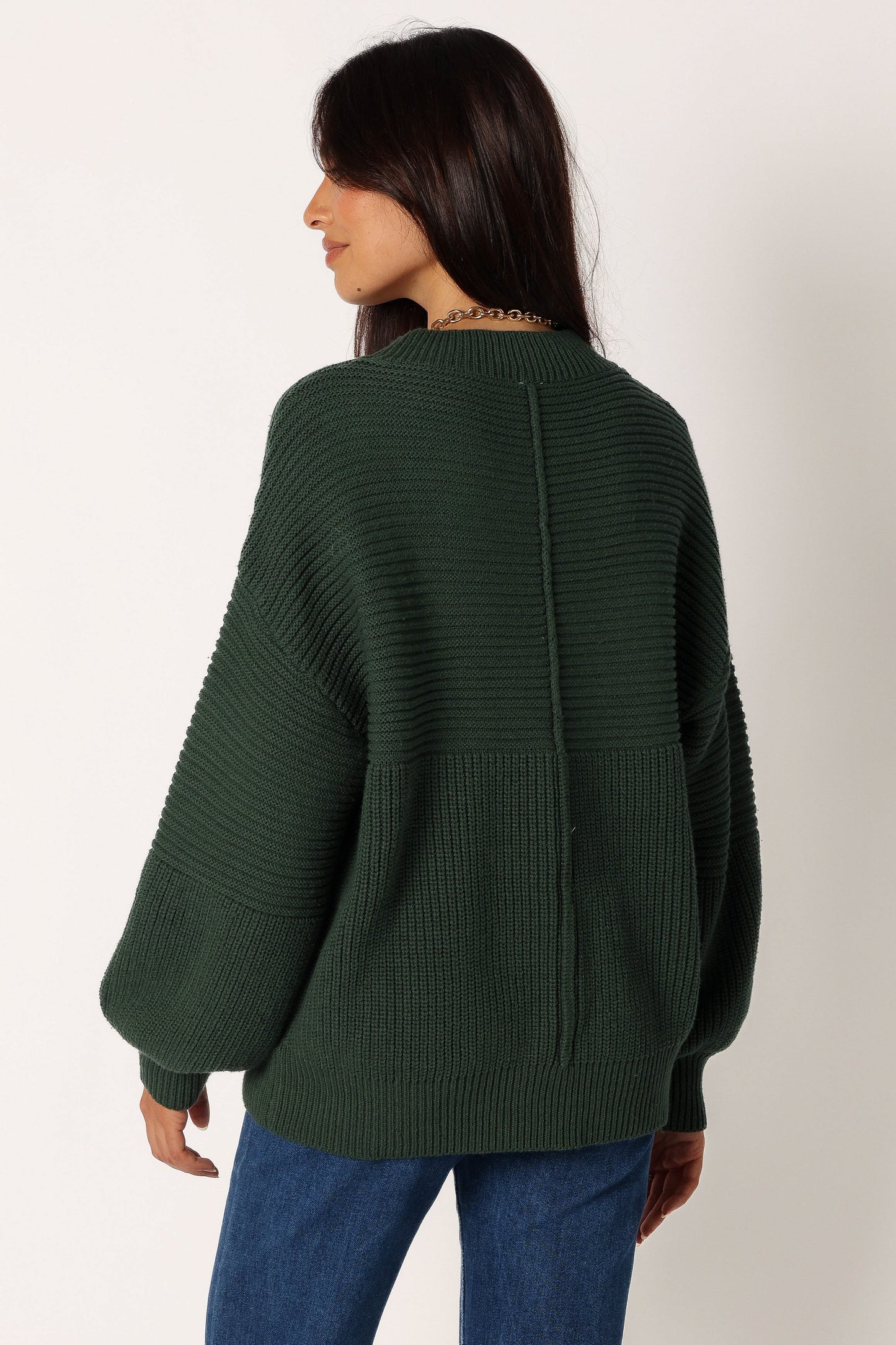 Meredith Ribbed Crewneck Knit Sweater - Green