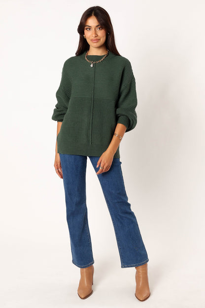Meredith Ribbed Crewneck Knit Sweater - Green