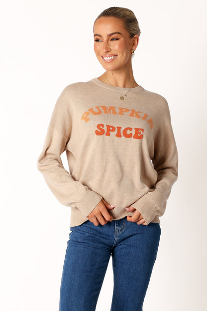 Pumpkin Spice Knit Sweater - Oatmeal