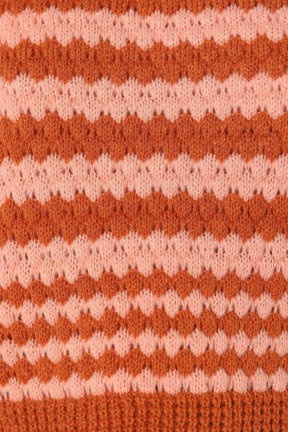 Yasmin Striped Crewneck Knit Sweater - Orange Pink