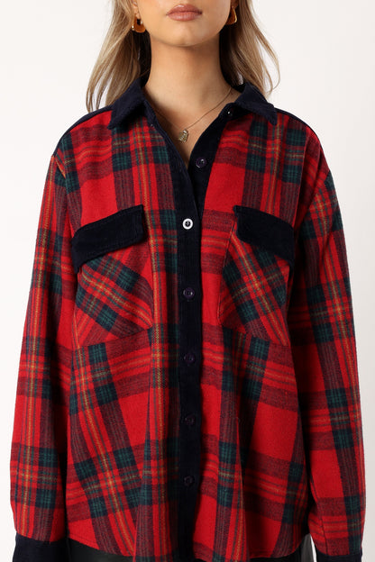 Lucille Plaid Shacket - Red/Navy
