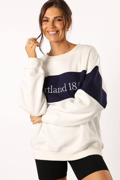Portland Colorblock Oversized Sweatshirt - White Navy