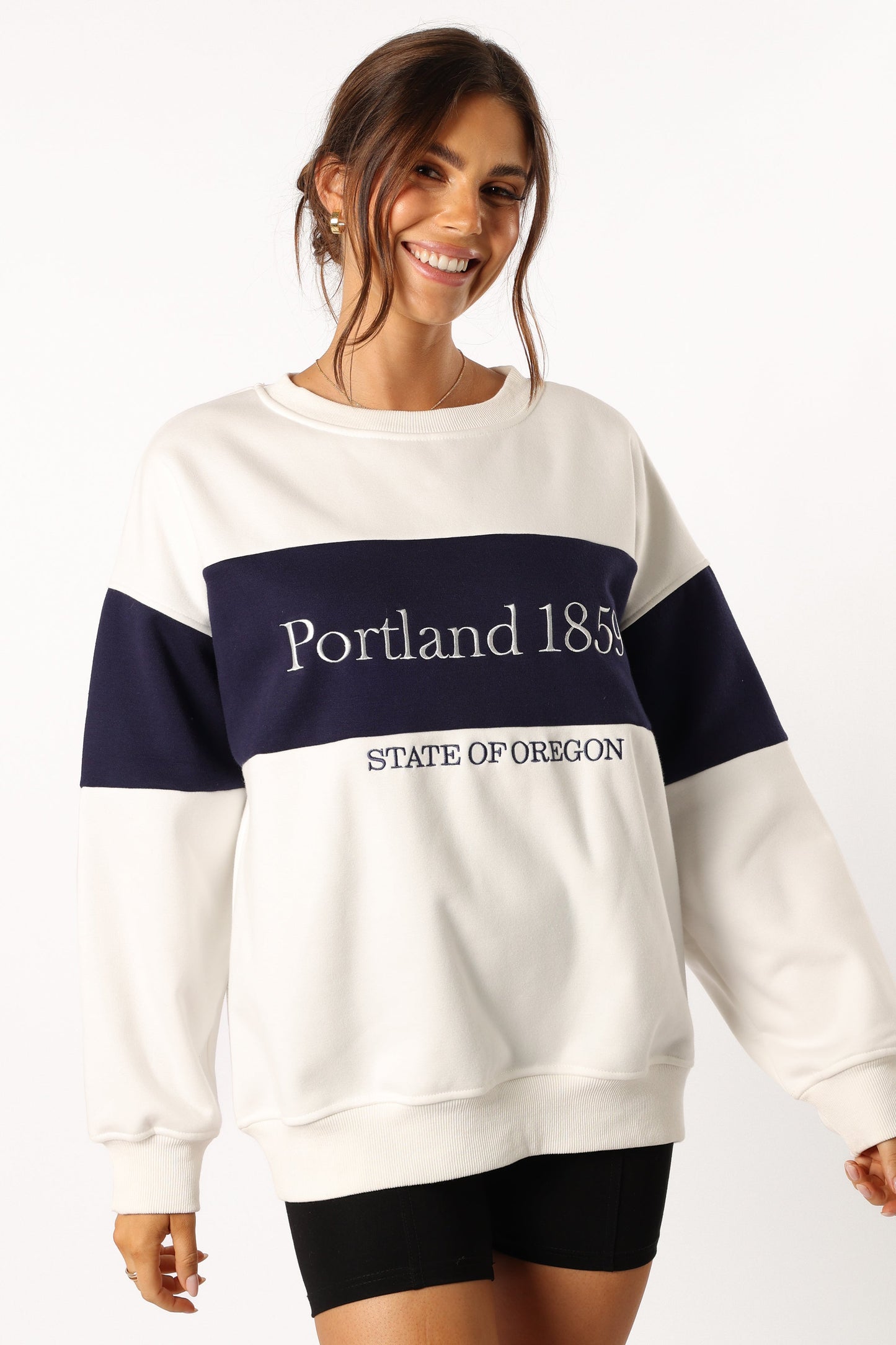 Portland Colorblock Oversized Sweatshirt - White Navy