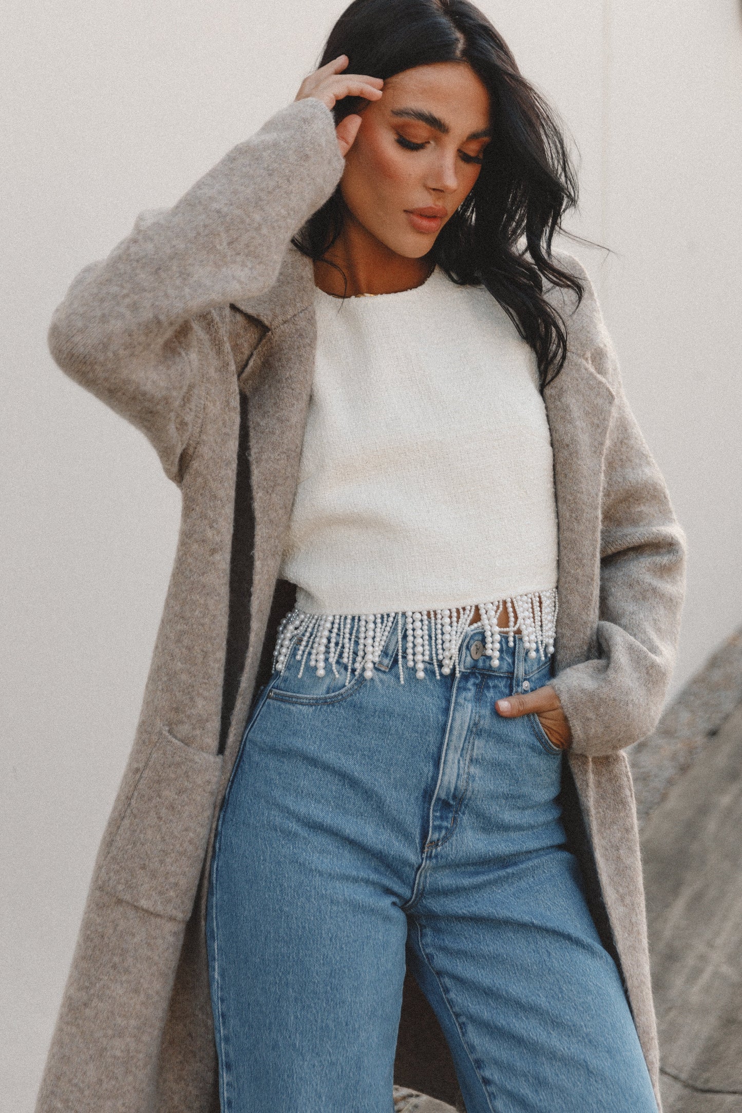 Skylar Open Front Coatigan - Taupe