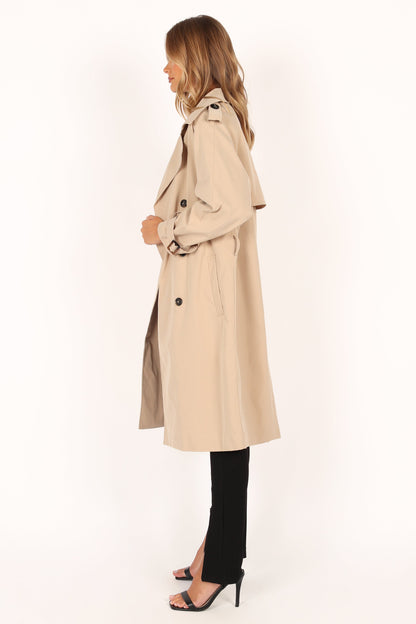 Trina Button Front Trench Coat - Beige