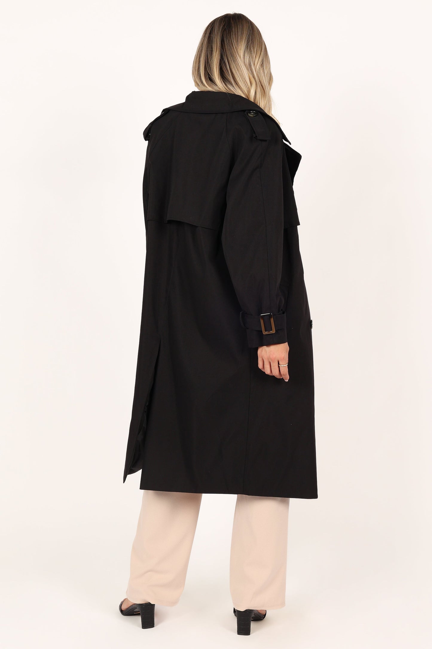 Trina Button Front Trench Coat - Black
