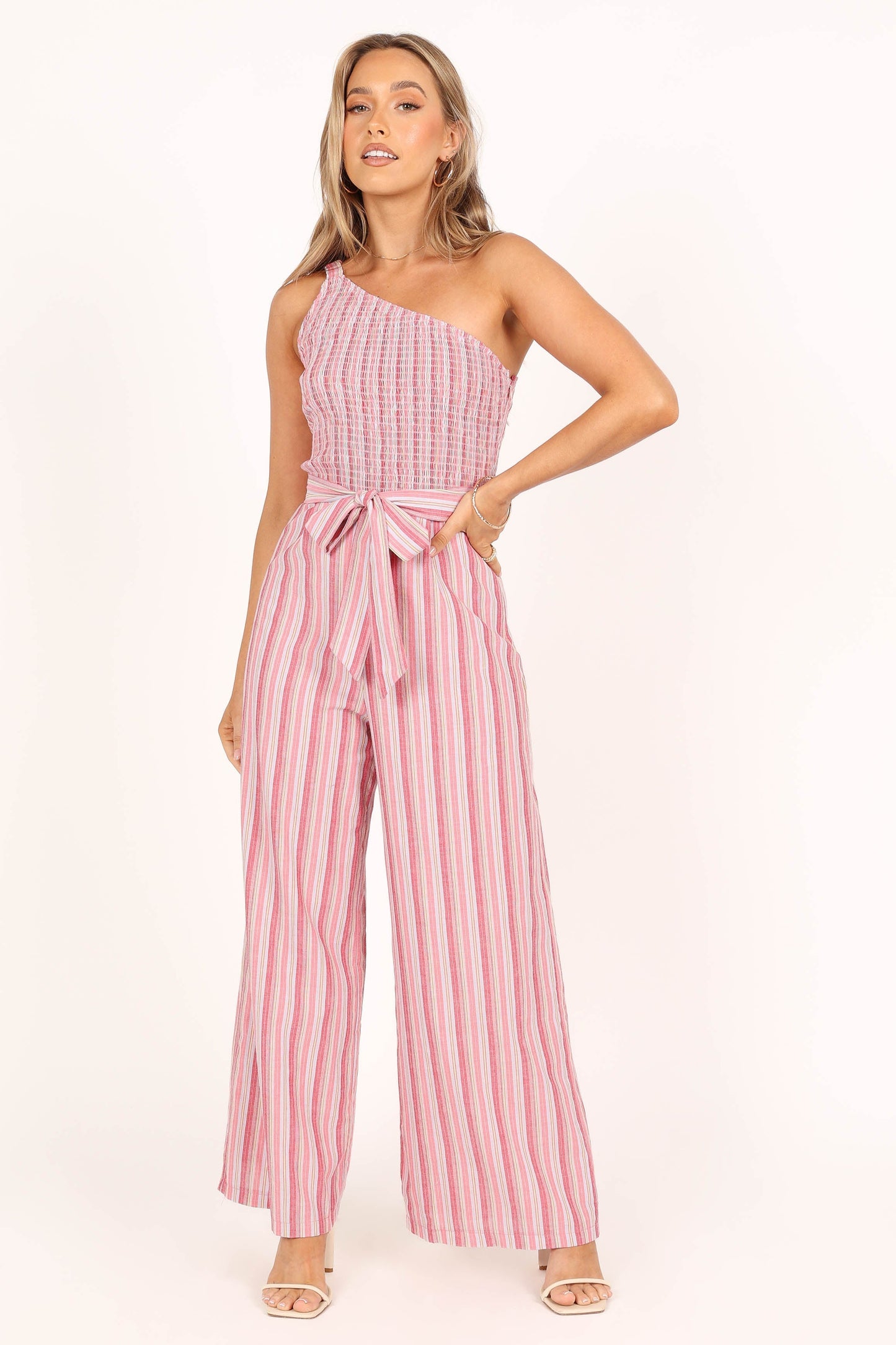 Amilia One Shoulder Jumpsuit - Stripe