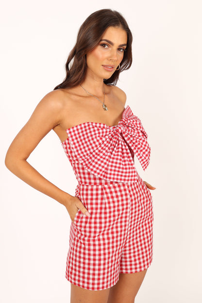 Bambi Bow Romper - Red/White