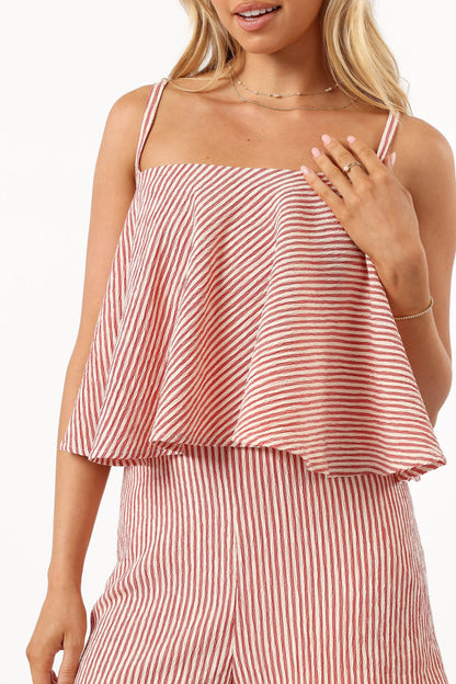 Cambria Romper - Cream Red Stripe