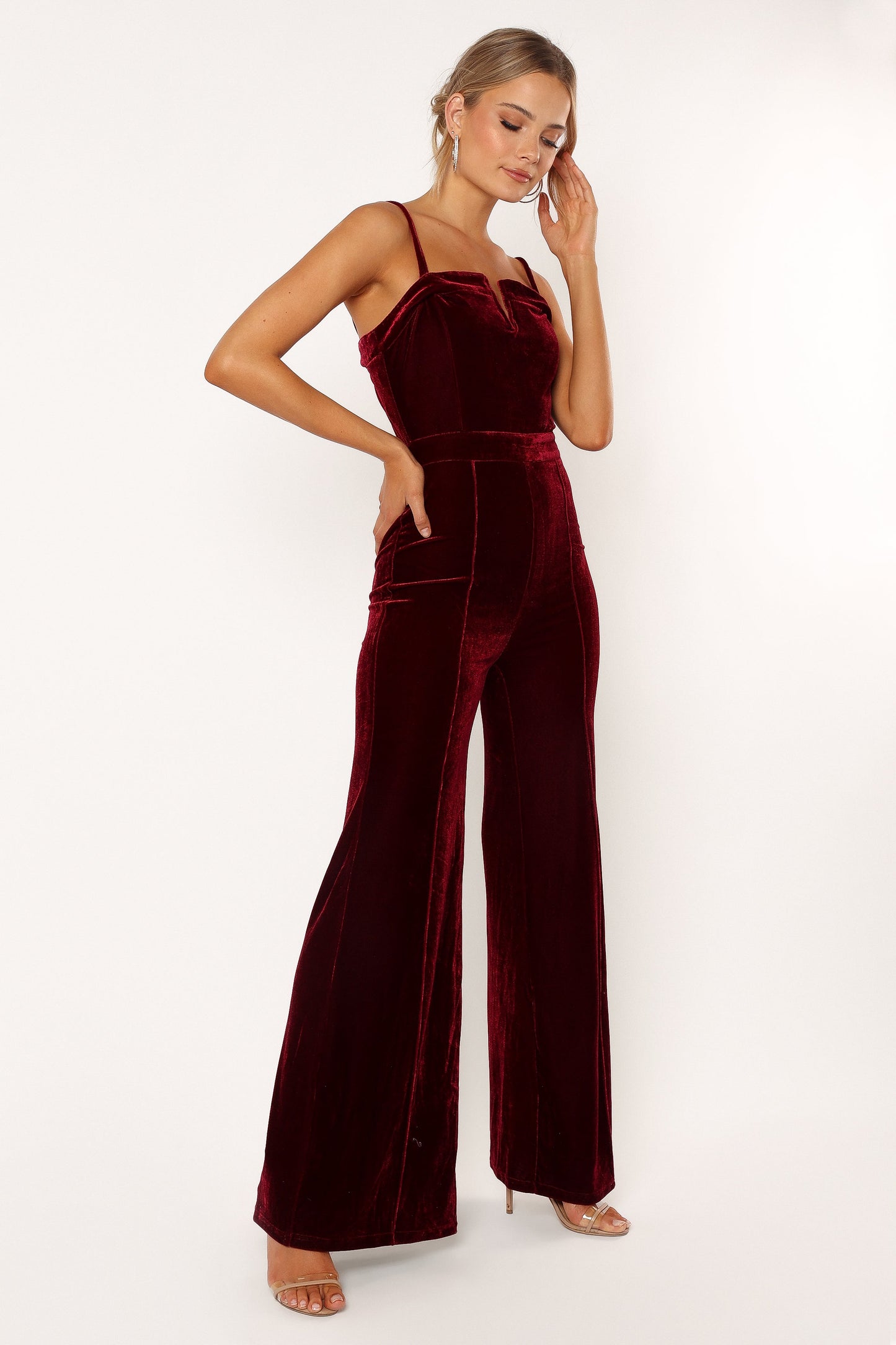 Lexie Velvet Jumpsuit - Burgundy
