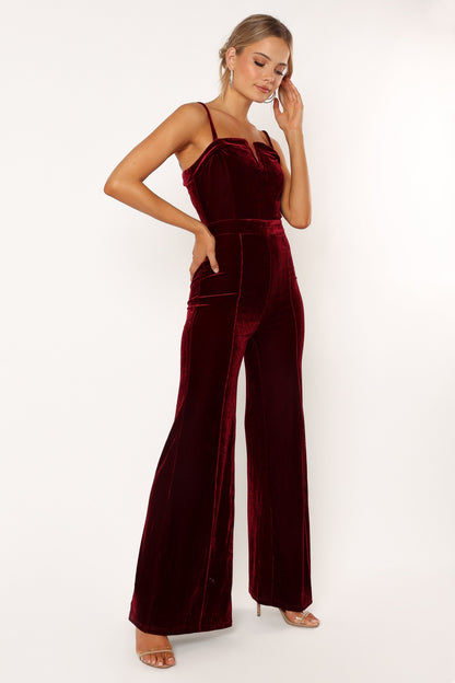 Lexie Velvet Jumpsuit - Burgundy