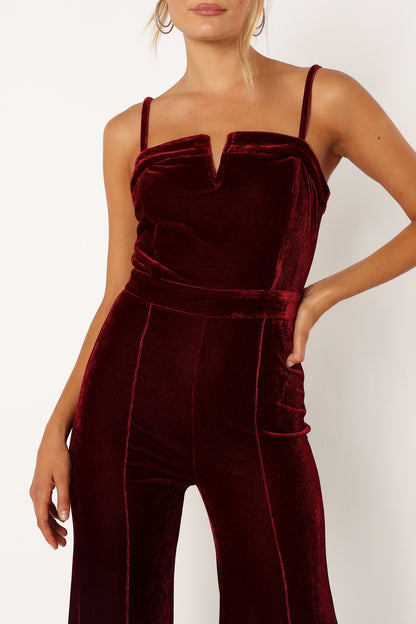 Lexie Velvet Jumpsuit - Burgundy