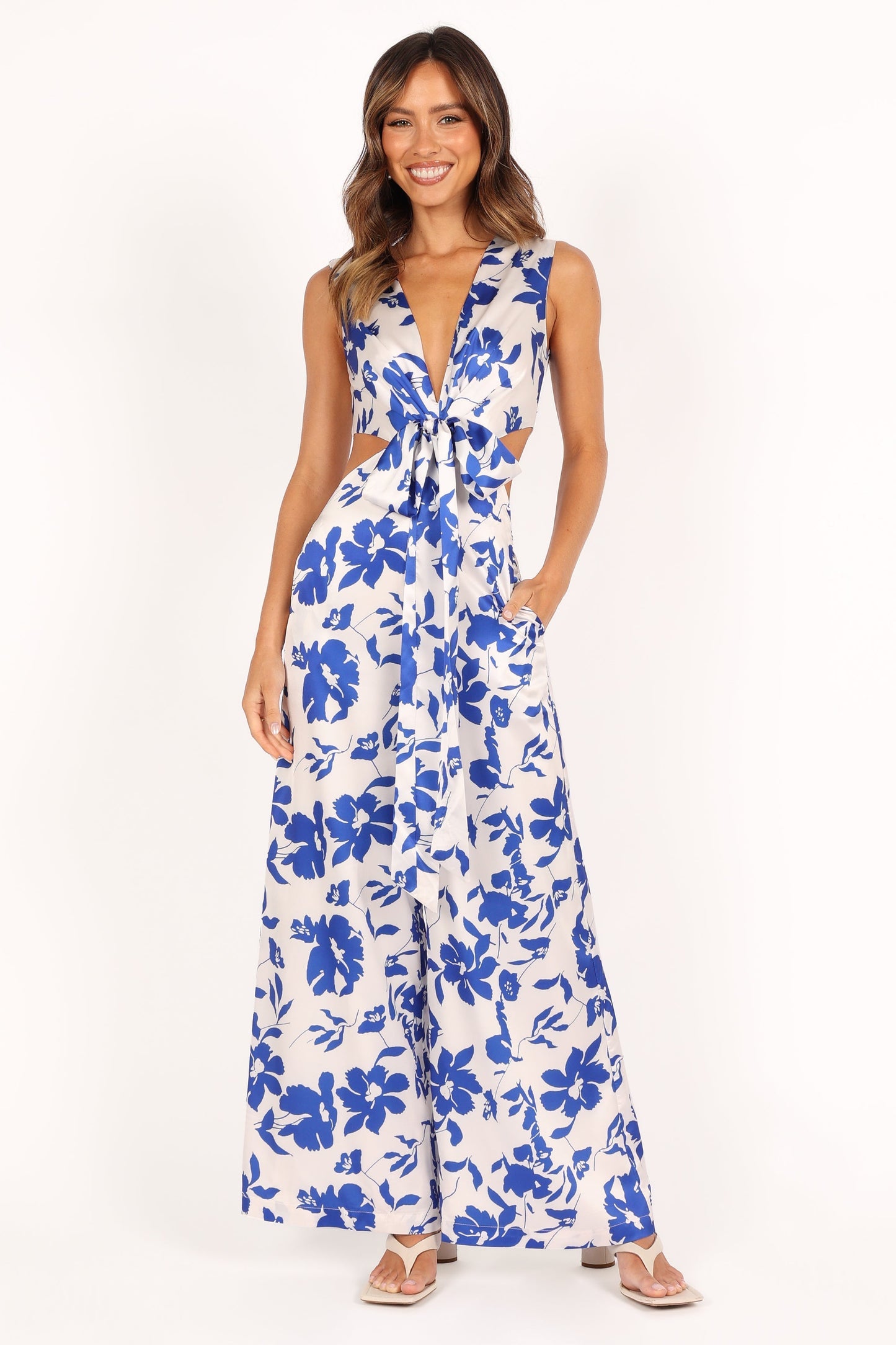 Lulu Wrap Front Jumpsuit - Blue Floral