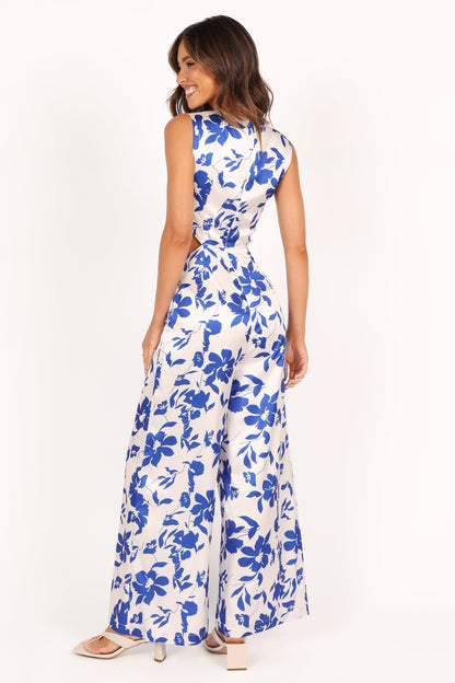 Lulu Wrap Front Jumpsuit - Blue Floral