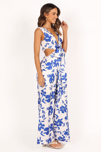Lulu Wrap Front Jumpsuit - Blue Floral