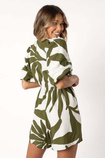 Matilda Romper - Olive Palm