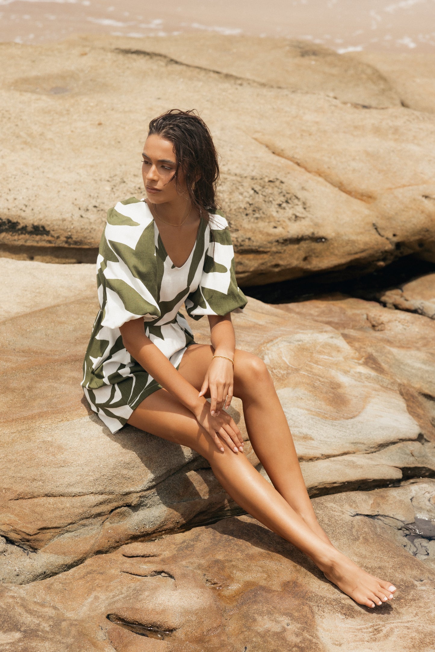 Matilda Romper - Olive Palm