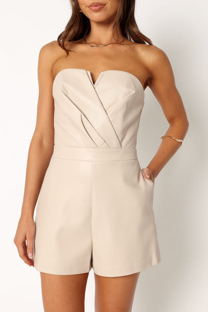Mikaela Faux Leather Romper - Ecru